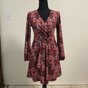 Maeve Dress Women’s Size Small Petite Paisley Belted Long Sleeve Dress